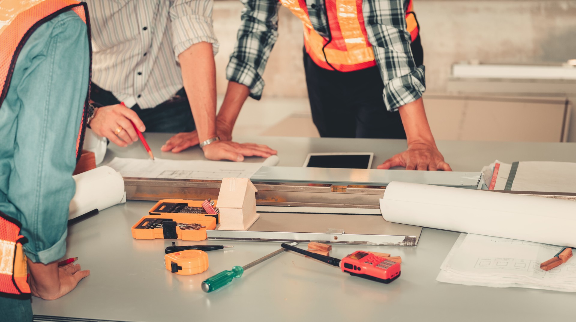 Project management team of engineer and architect planing brainstorming for new project, Business construction concept